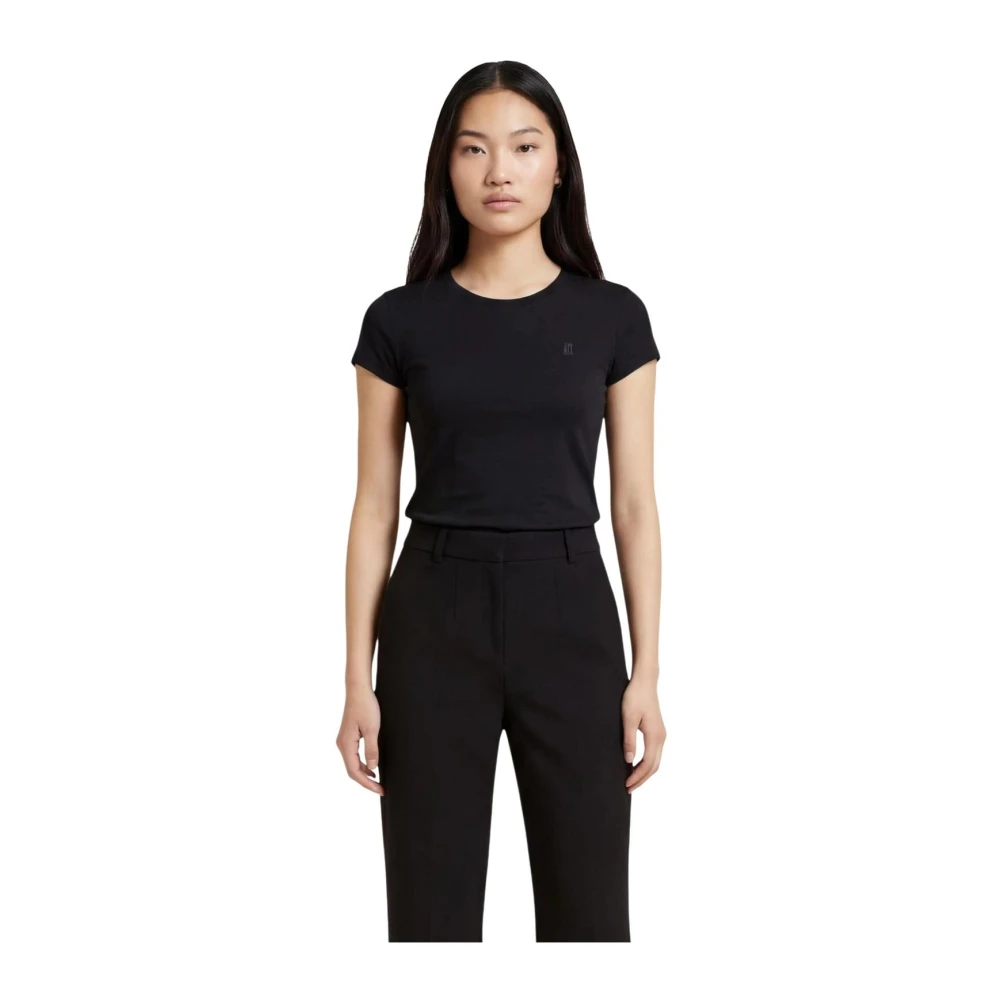 Armani Exchange Vrouw Zwart Tops Dames, Xs, Katoen, T-Shirt Met Ronde Hals En Korte Mouwen