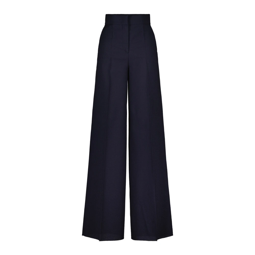 Max Mara Cervo Wol Hoge Taille Wijde Pijp Broek Blue Dames