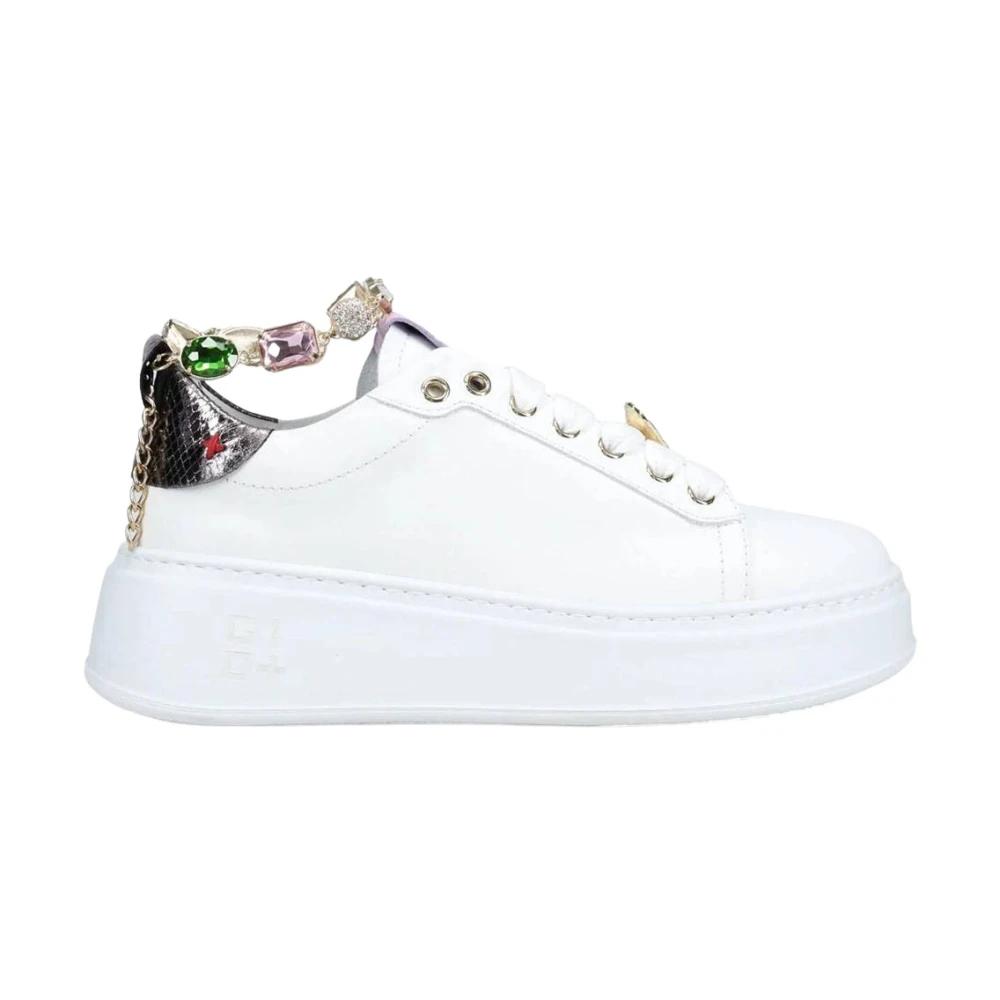 Gio+ Witte leren sneakers met gouden enkelarmband Dames Schoenen