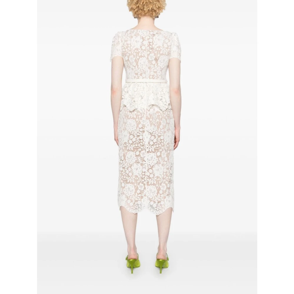 Self Portrait Witte Kant Midi Jurk met Volants White Dames