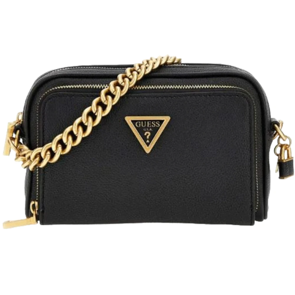 Guess Zwarte Rechthoekige Handtas met Gouden Logo Black Dames