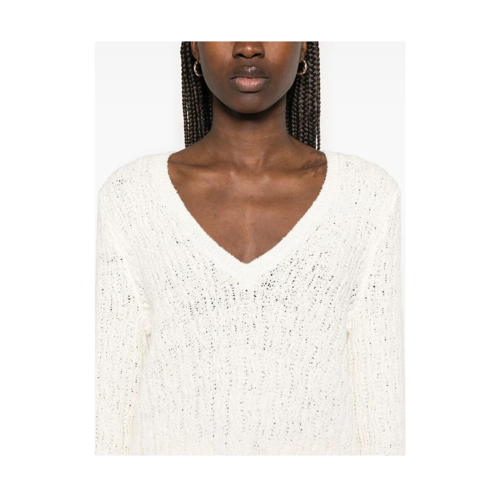 Loulou Studio Beige V-hals Sweater met Flared Cuffs Beige Dames
