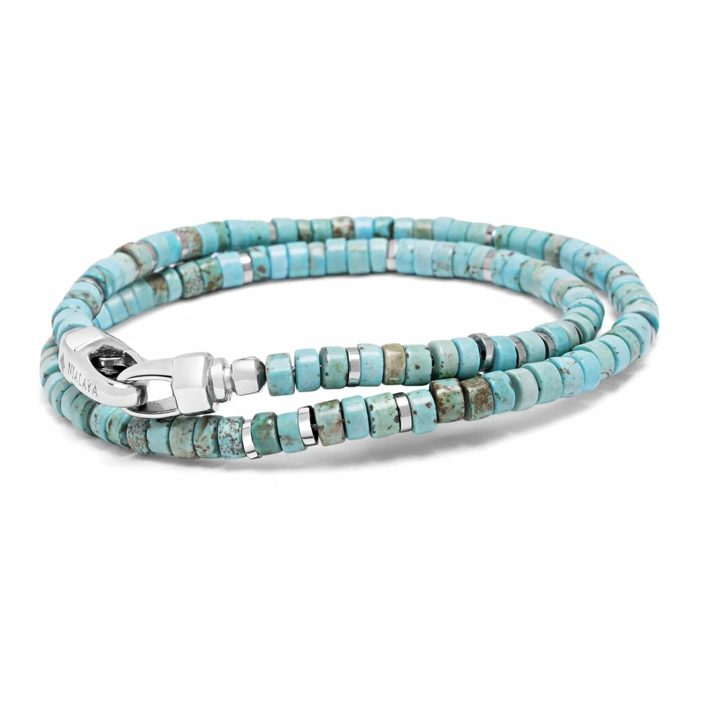 Nialaya Men's Gray Bracelets, M, Turquoise Heishi Wrap Bracelet