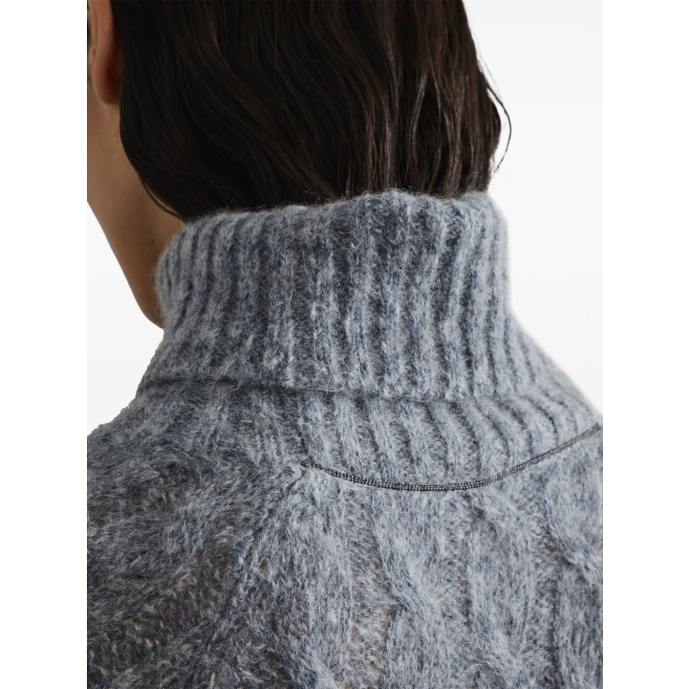 BRUNELLO CUCINELLI Chunky Cable Knit Sweater Blauw-Grijs Blue Dames