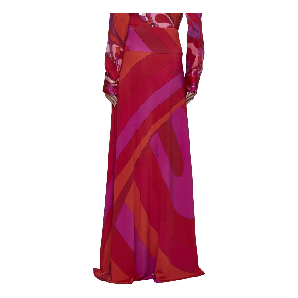 EMILIO PUCCI Abstract Print Lange Rok Red Dames