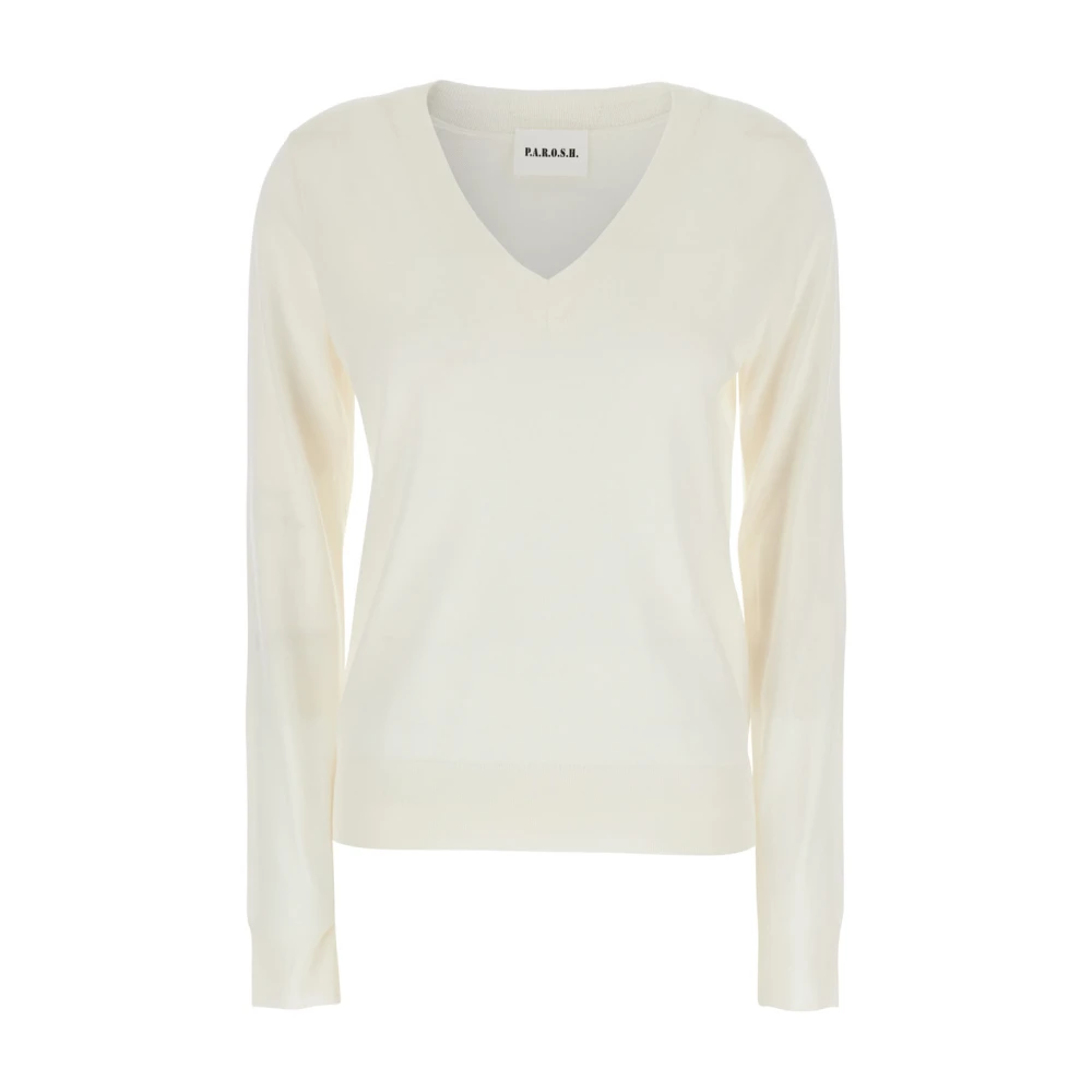 P.a.r.o.s.h. Witte V-hals Wol Zijde Trui White Dames
