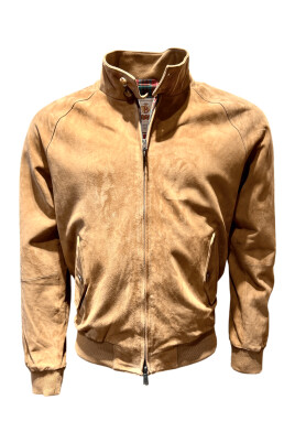 velour-laeder-harrington-jakke-tobaksbrun