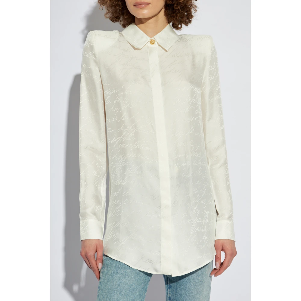 Balmain Satijnen shirt met monogram White Dames