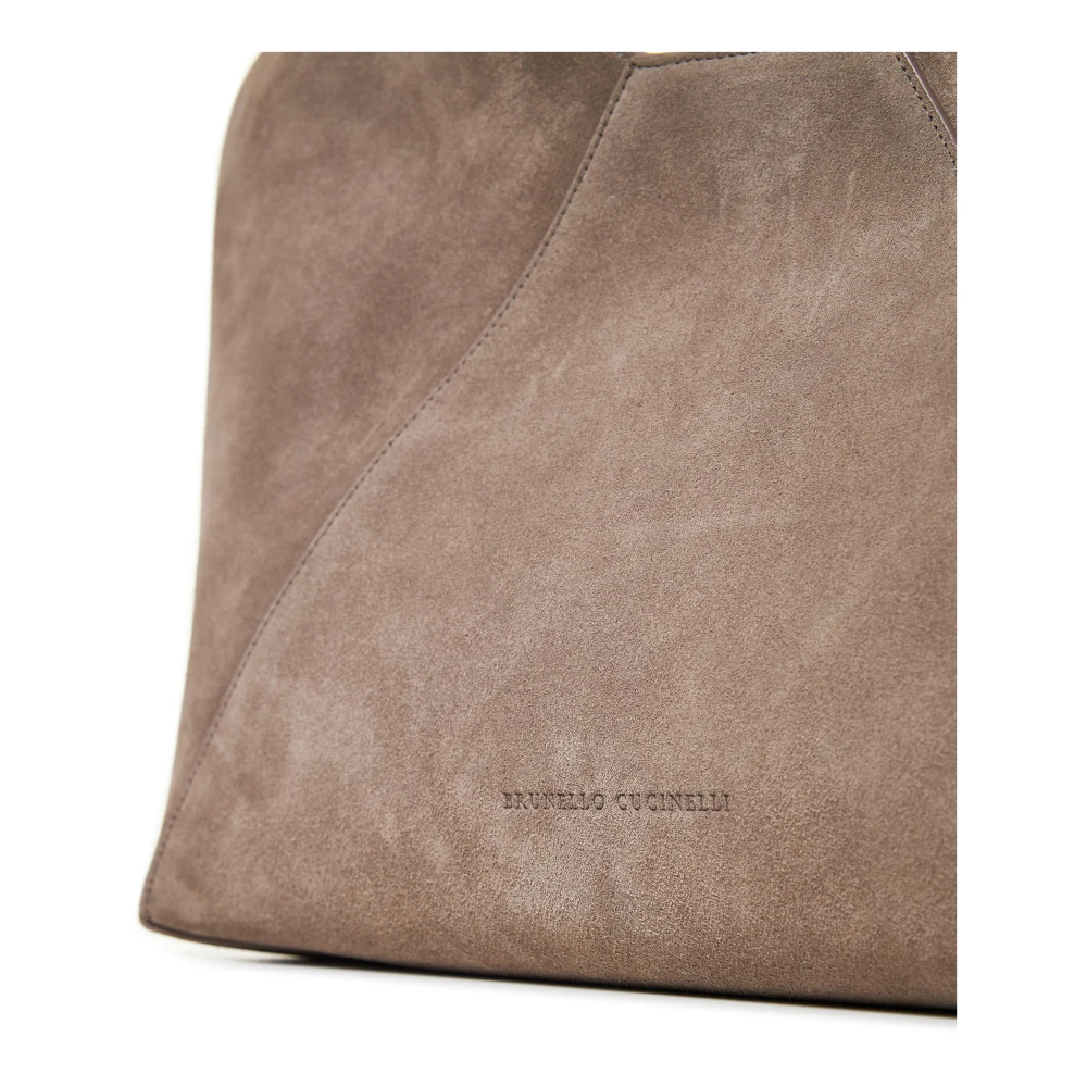 BRUNELLO CUCINELLI Grijze suède hobo tas met Monile-details Beige Dames