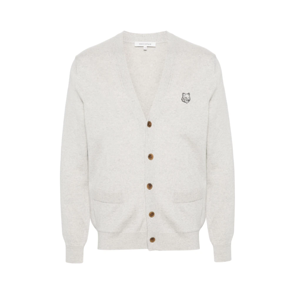 Maison Kitsuné Grijze Logo Sweater Button-Up Cardigan Gray Heren