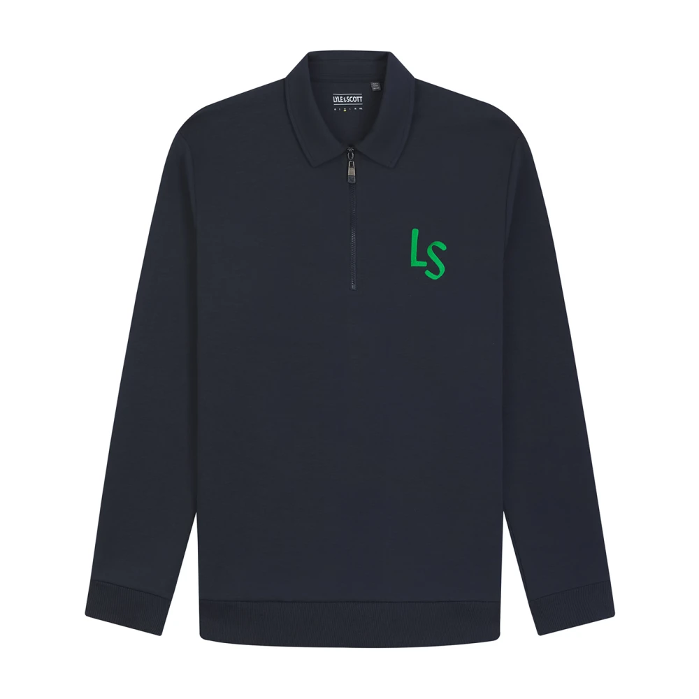 Lyle & Scott Logo Quarter Zip Sweatshirt Blue Heren