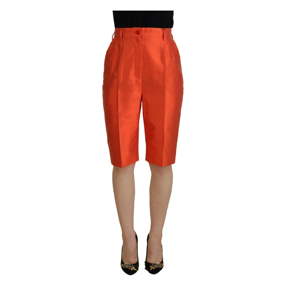 Dolce & Gabbana Women's Orange Silk High Waist Cropped Pants