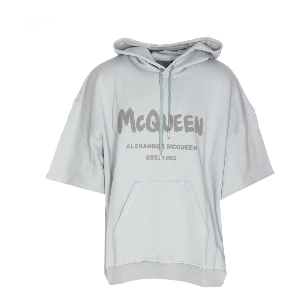 Alexander McQueen Modern Graffiti Logo Hoodie T-Shirt Gray, Herr