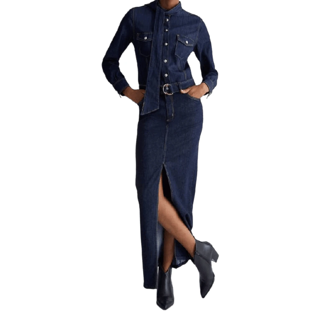 Liu Jo Lange Denim Rok Cult Gewassen Donker Blue Dames