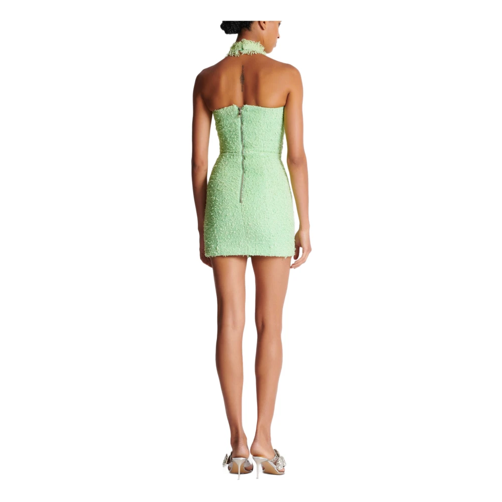 Balmain Mouwloze Tweed Jurk met Paisley Patroon Green Dames