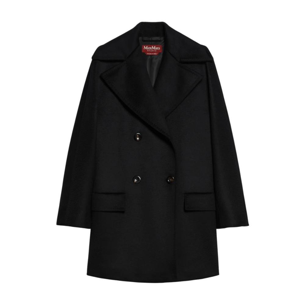 Max Mara Studio Zwarte wollen jas kimono mouwen Black Dames