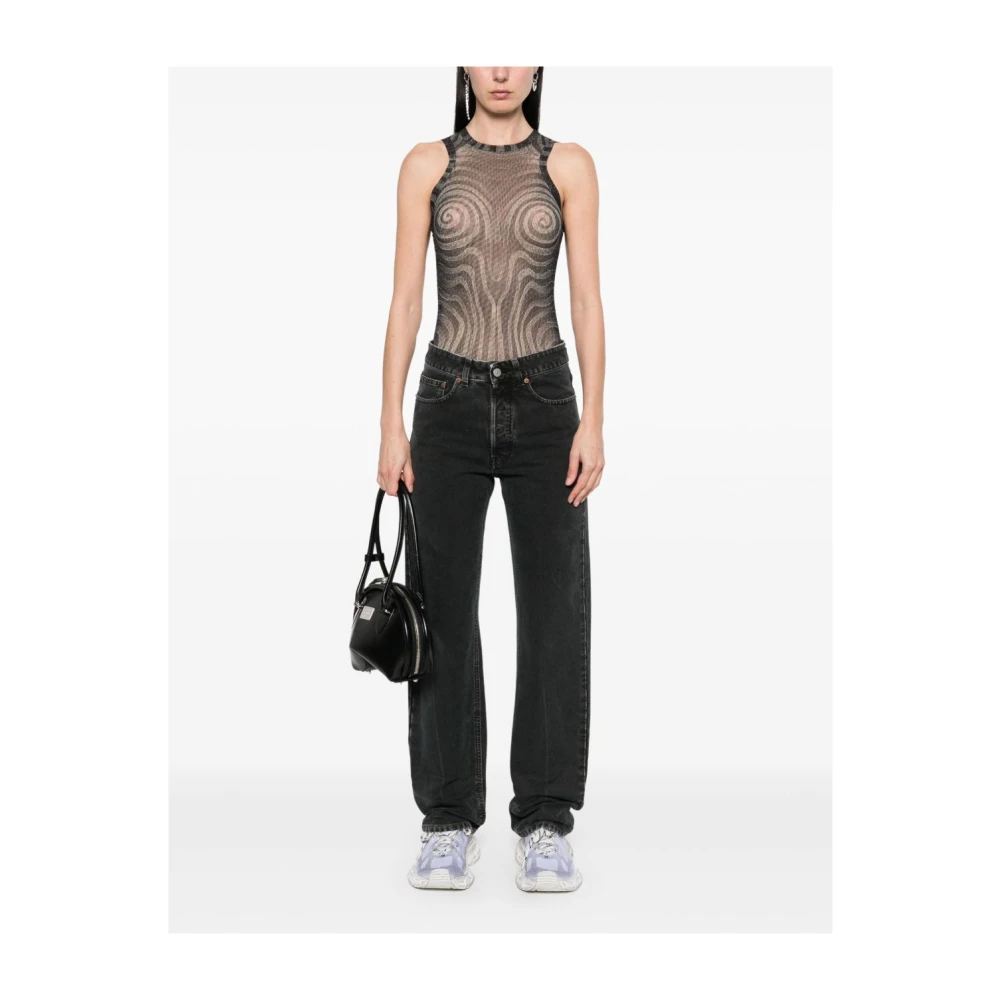 MM6 Maison Margiela Zwarte Straight Jeans met Handtekeninglogo Black Dames
