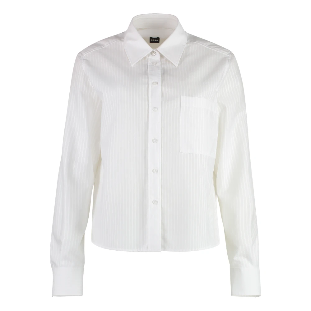 Hugo Boss Gestreept Katoenen Shirt met Voorzak White Dames