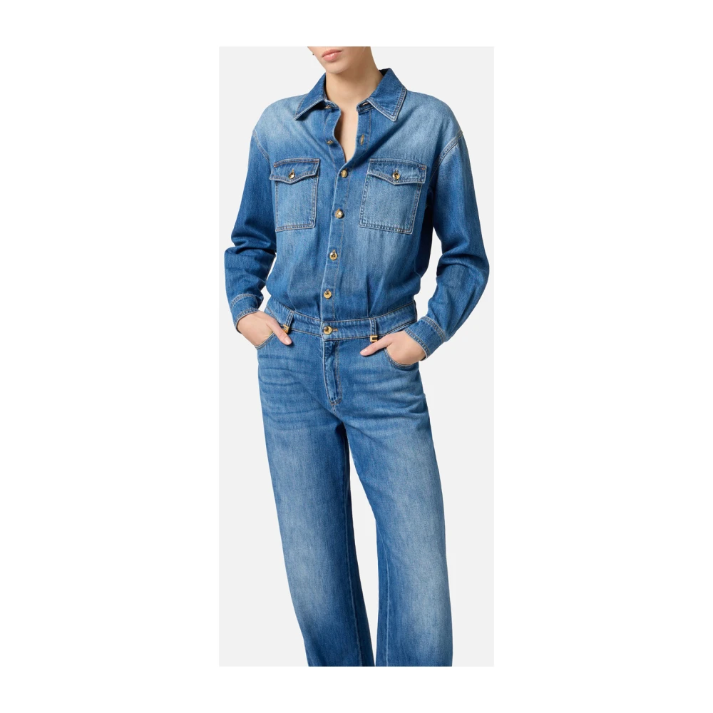 Elisabetta Franchi Denim jumpsuit met palazzo broek Blue Dames