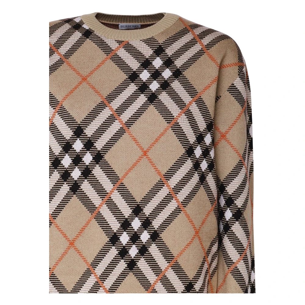 Burberry Kasjmier Ronde Kraag Sweater Vintage Check Beige Dames