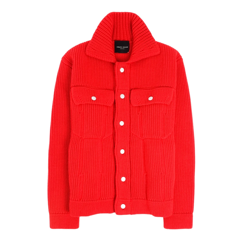 Roberto Collina Rode Gebreide Denim Jack Red Heren