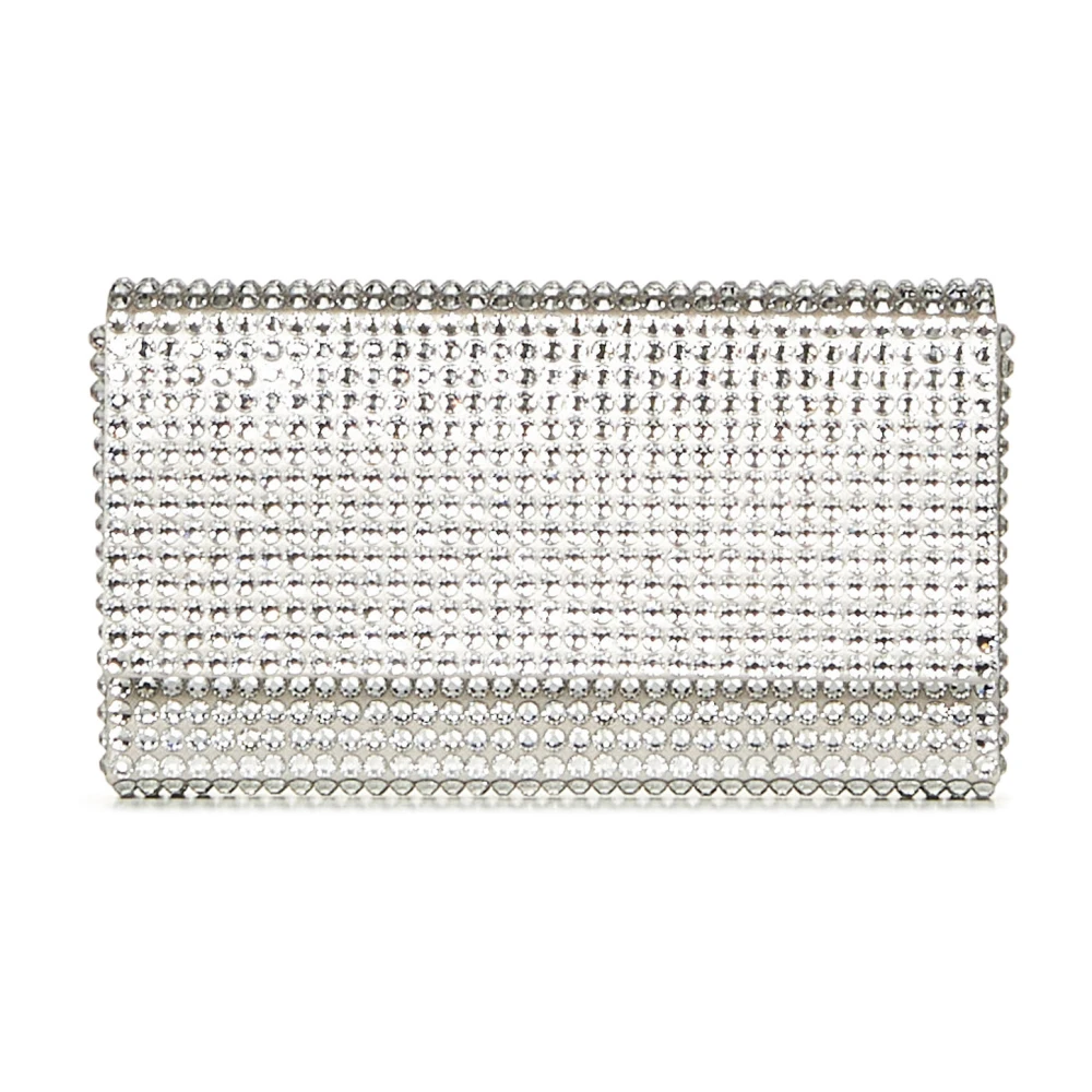 Amina Muaddi Women's Gray Silver Clutch With White Crystals