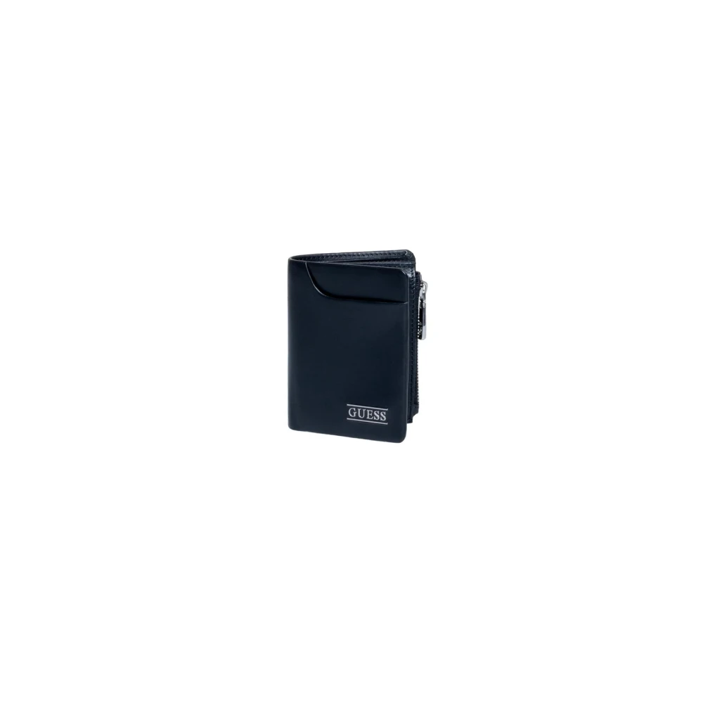 Guess Zwarte Leren Bifold Portemonnee Ritssluiting Black Heren