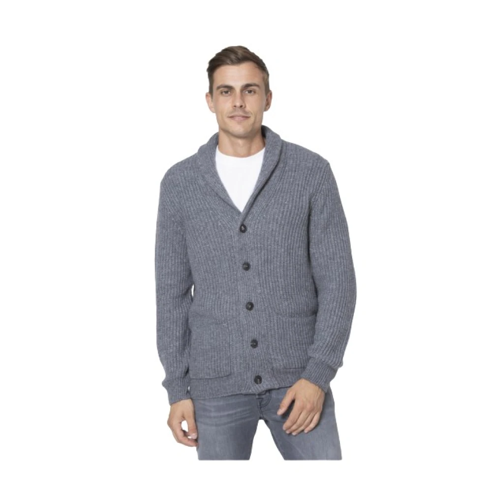 Gran Sasso Grijze Geribbelde Shawl Kraag Cardigan Gray Heren