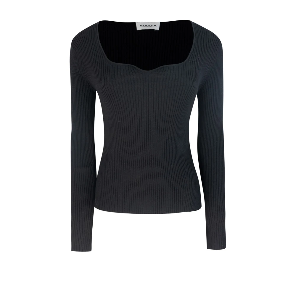 P.a.r.o.s.h. Zwarte Slim Fit Diepe Hals Trui Black Dames