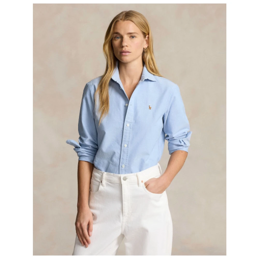 Polo Ralph Lauren Oxford Katoenen Overhemd Klassiek Logo Geborduurd Blue Dames
