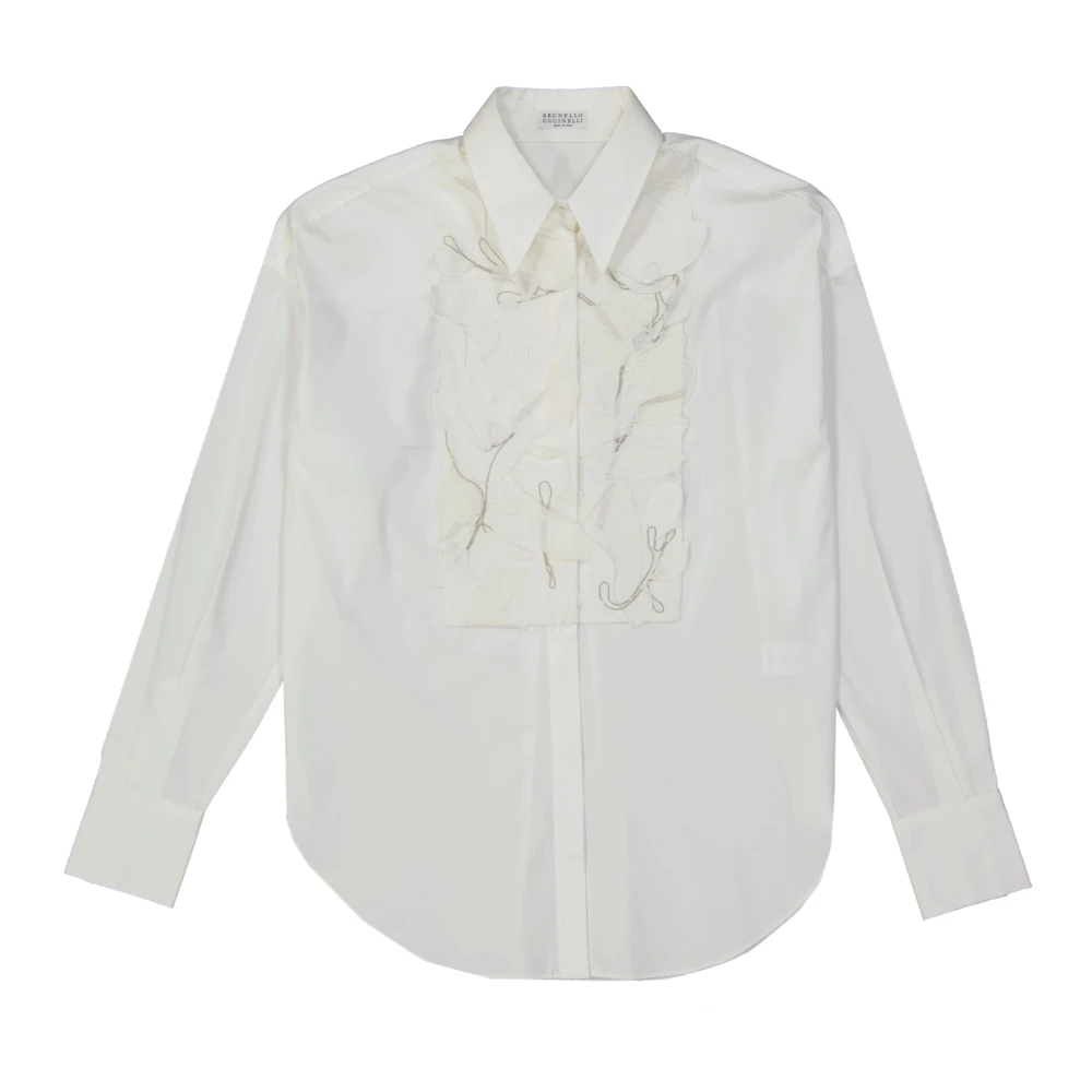 BRUNELLO CUCINELLI Witte Katoenen Overhemd met Geborduurd Voorpand White Dames