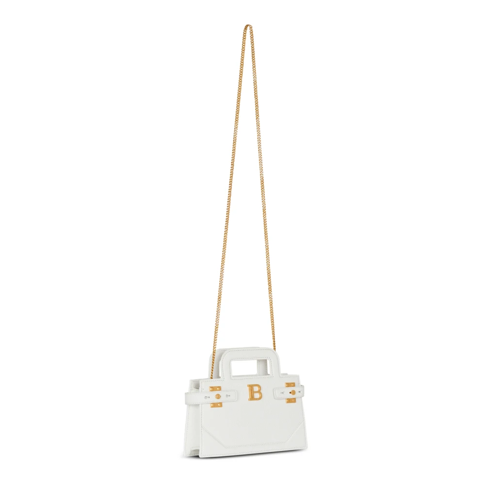 Balmain Kleine B-Buzz Top Handle tas in generfd leer White Dames