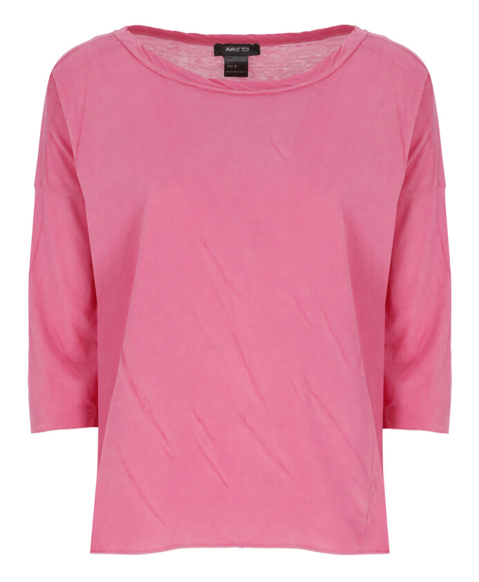 t-shirt-en-coton-fuchsia-avec-col-rond