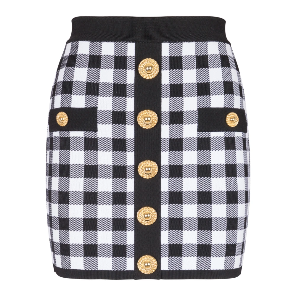 Balmain Black Fine-Knit Gingham Skirt - Female - Short Skirts - Xs - Skirts