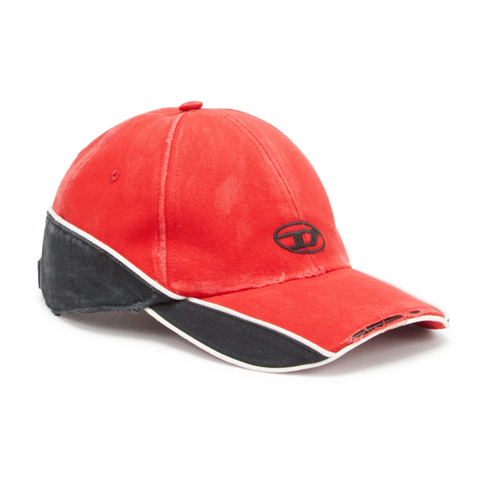 Diesel Distressed colour-block baseball cap Red Heren