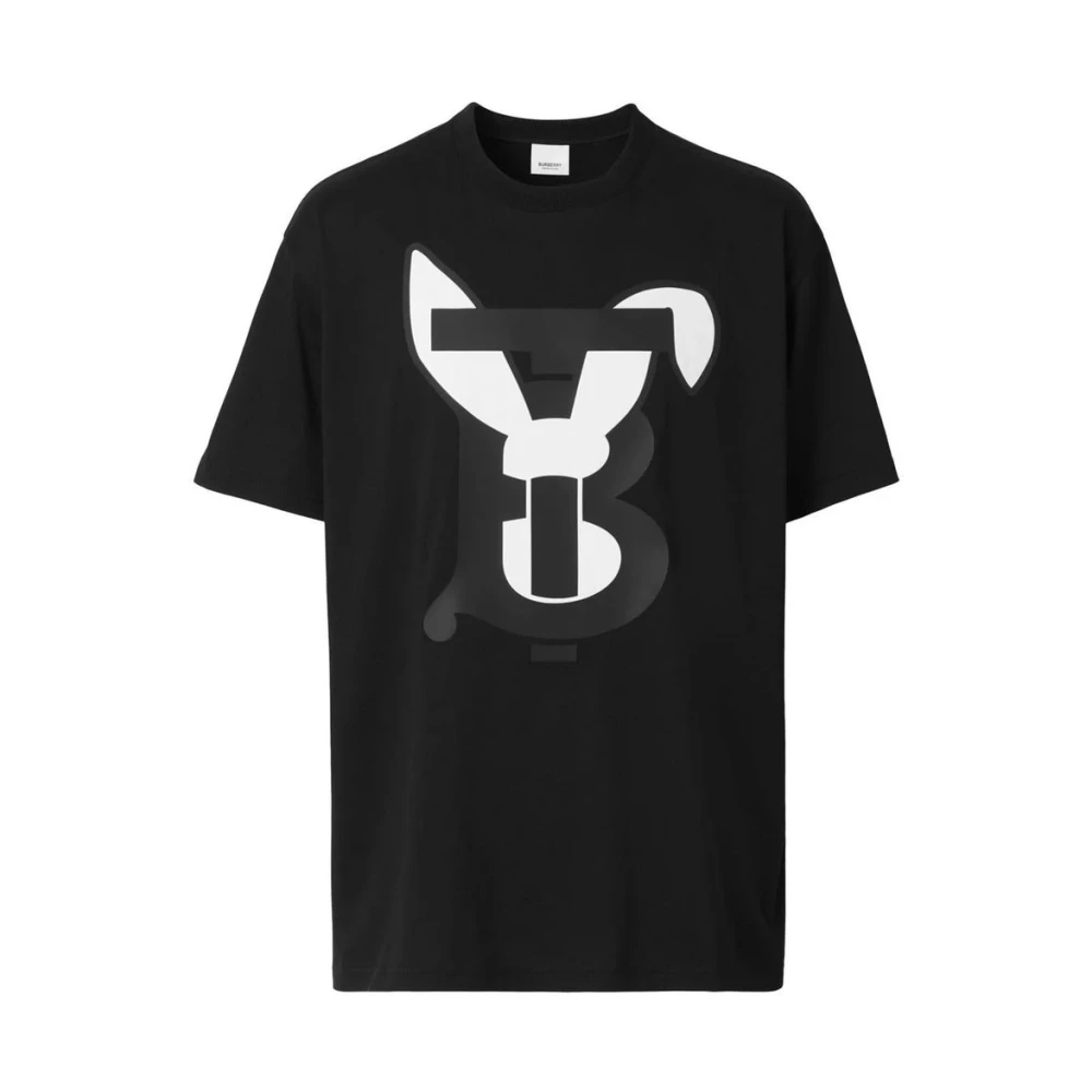 Burberry Katoen Logo Print T-shirt Top Black Heren