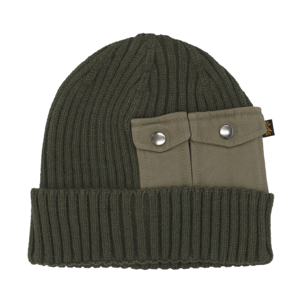 Alpha industries Donkergroene Utility Beanie met Geribbelde Boord Green Unisex