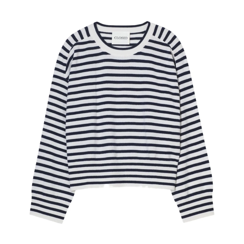 Closed Witte Trui met Marineblauwe Details White Dames