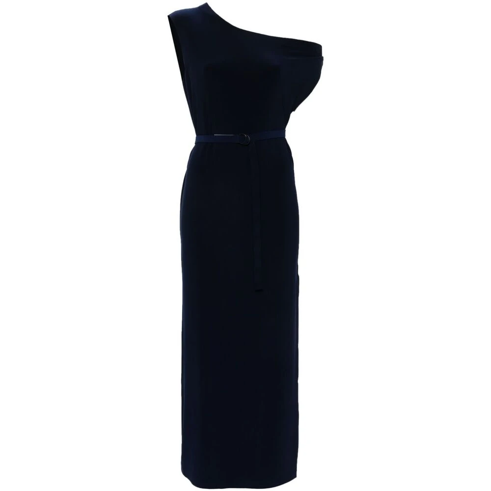 Norma Kamali Midnight Blue Off-Shoulder Jurk met Gerimpelde Details Blue Dames