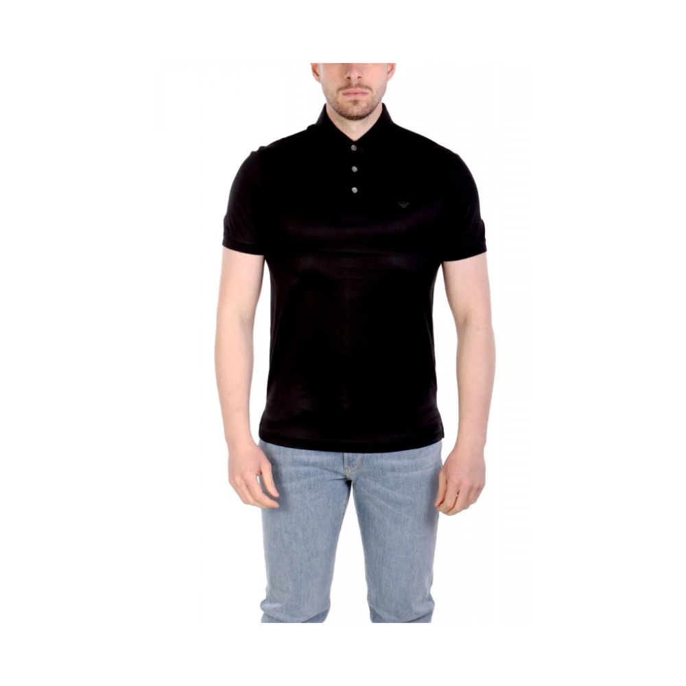 Emporio Armani Mannelijk Zwart Tops Heren, Xl, Katoen, Asv Lyocell-Blend Jersey Polo Shirt