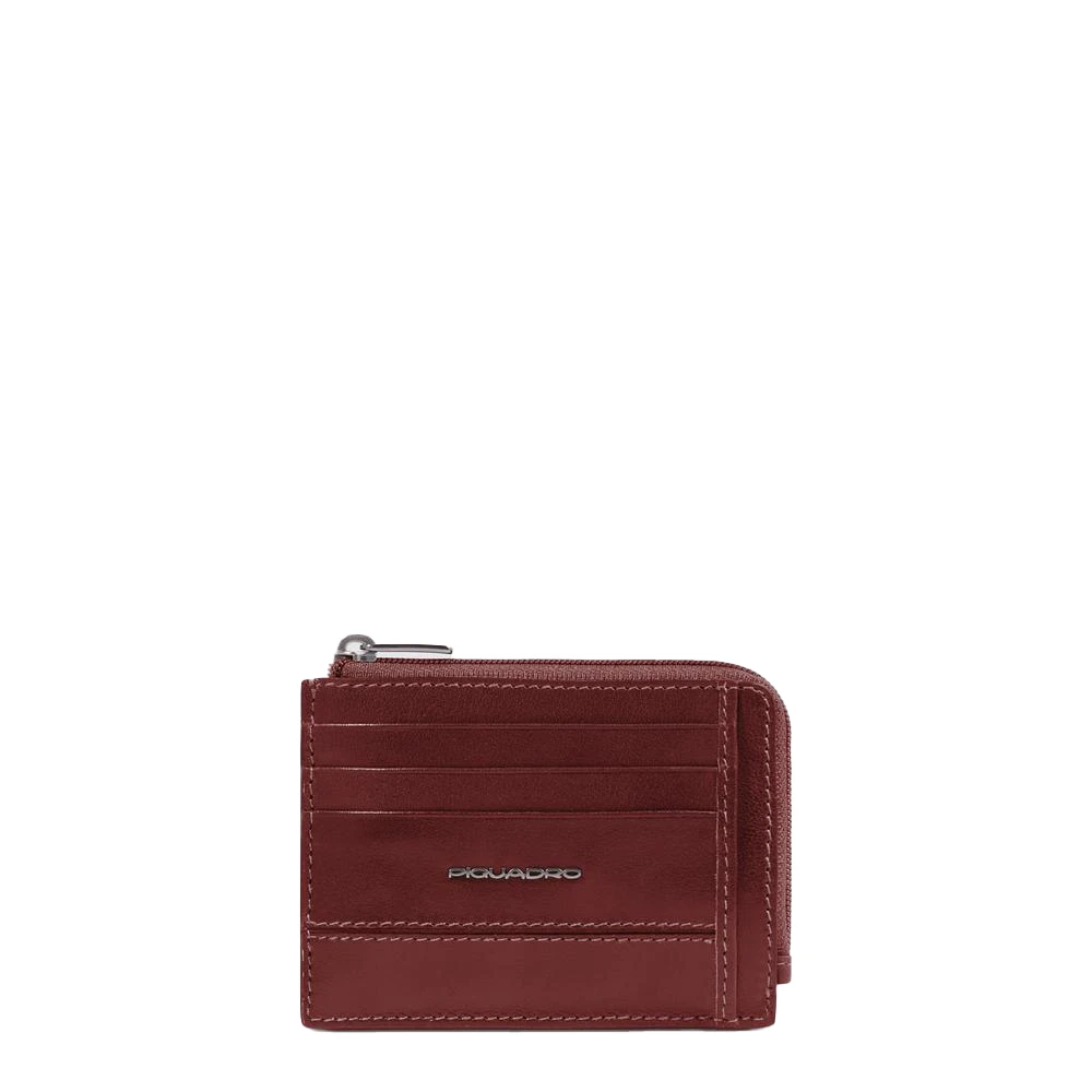 Piquadro Herr Brun Accessoarer One Size, Zipped Coin Purse With Document Holder, Credit Card Slots And Rfid Protection
