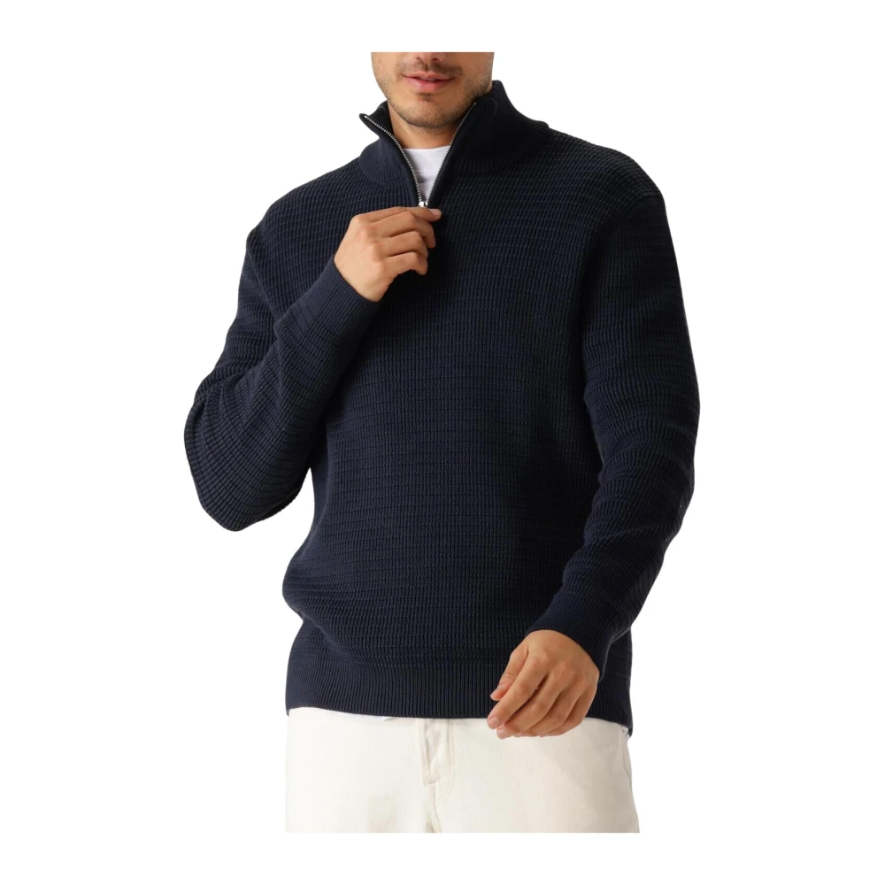 SELECTED HOMME Heren Truien & Vesten Slhtheo Ls Knit Structure Half Zip Blauw