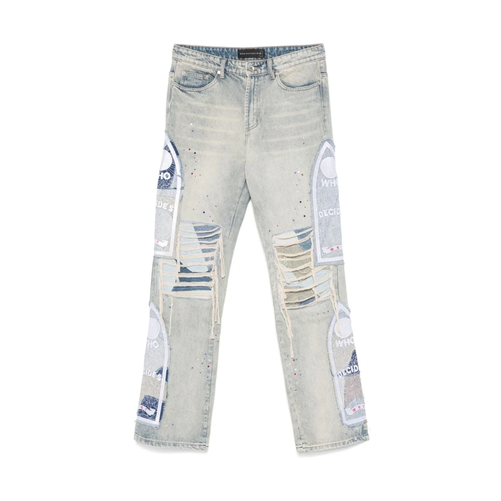 Who Decides War Versleten denim jeans met kristalversiering Blue Heren