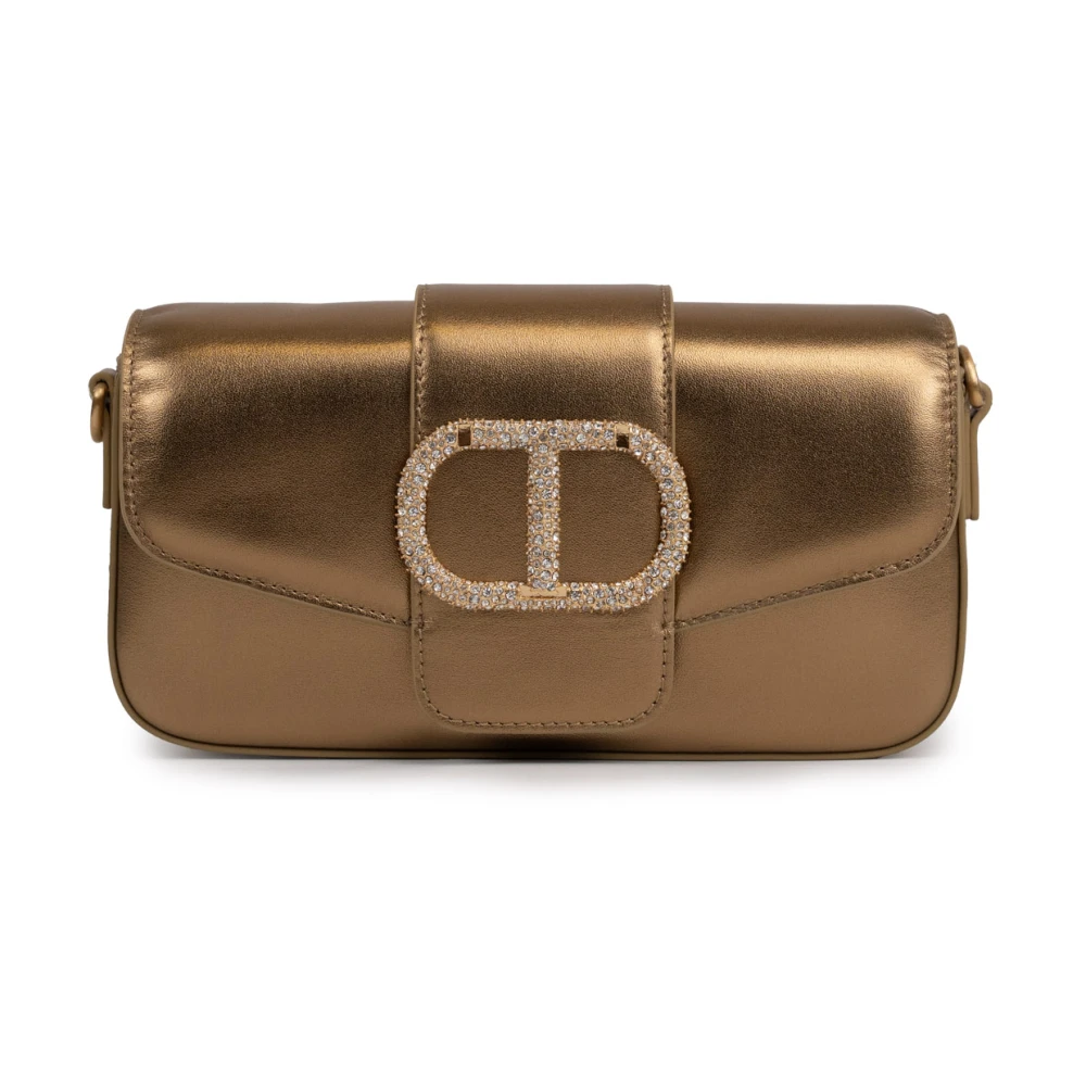 Twinset Gouden leren mini tas met ketting Yellow Dames