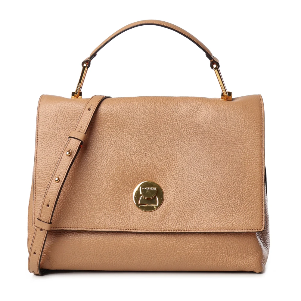 Coccinelle Beige Leren Schoudertas met Draaisluiting Beige Dames