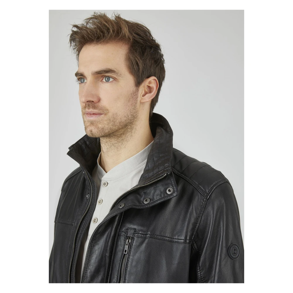 Bugatti Heren Leren Parka Jas Black Heren