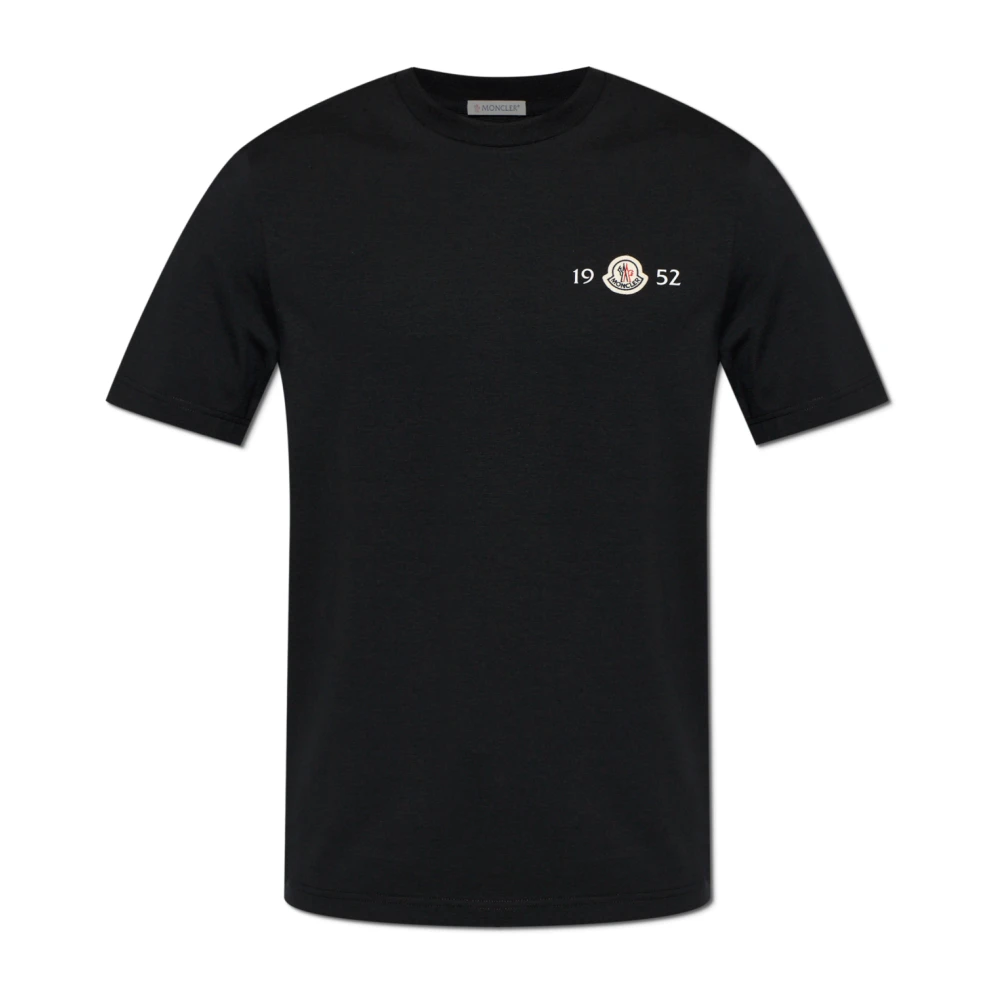 Moncler , T-Shirts, Male, Black, S, T-Shirt With Logo Patch