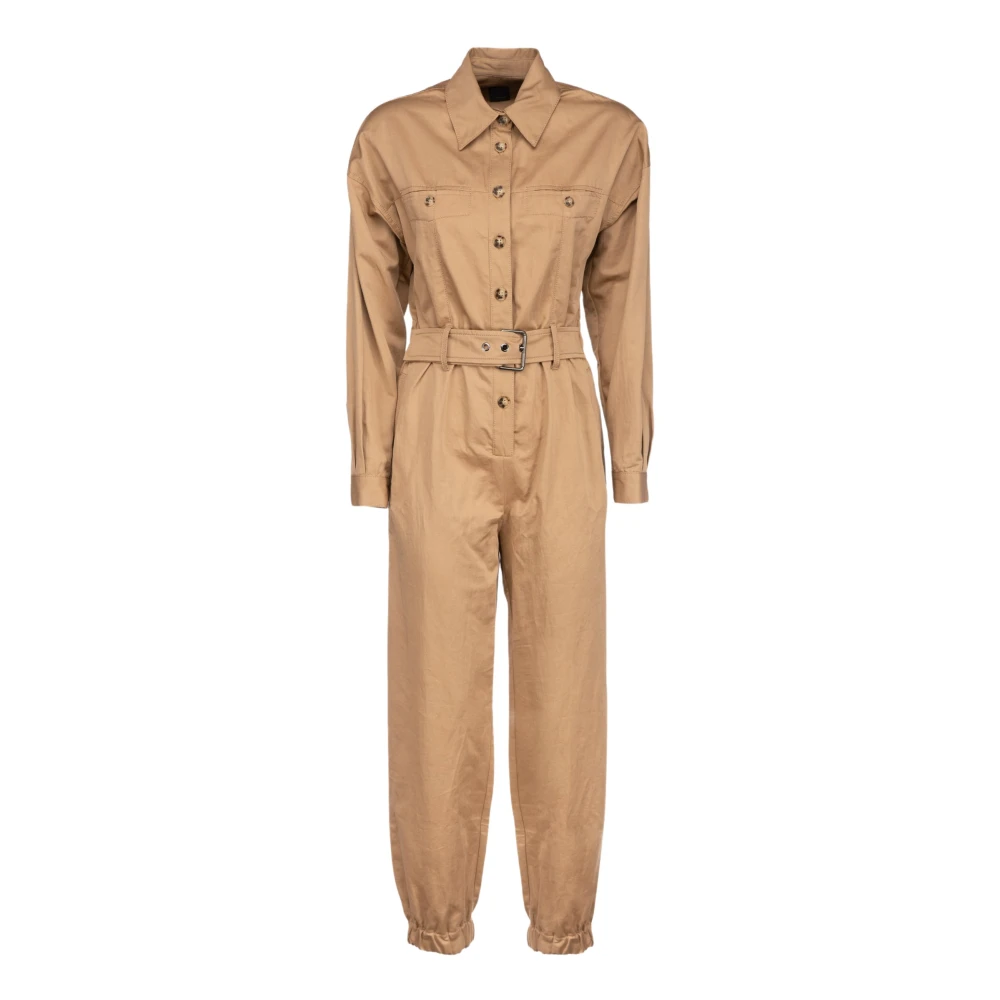 Pinko Beige Lång Jumpsuit med Bälte Beige, Dam