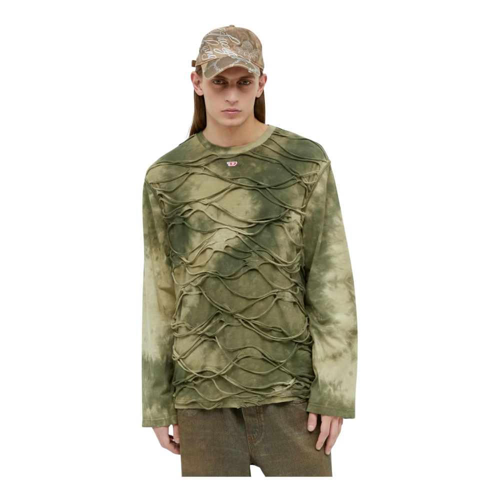 Diesel Lange Mouw Tie Dye T-Shirt Green Heren
