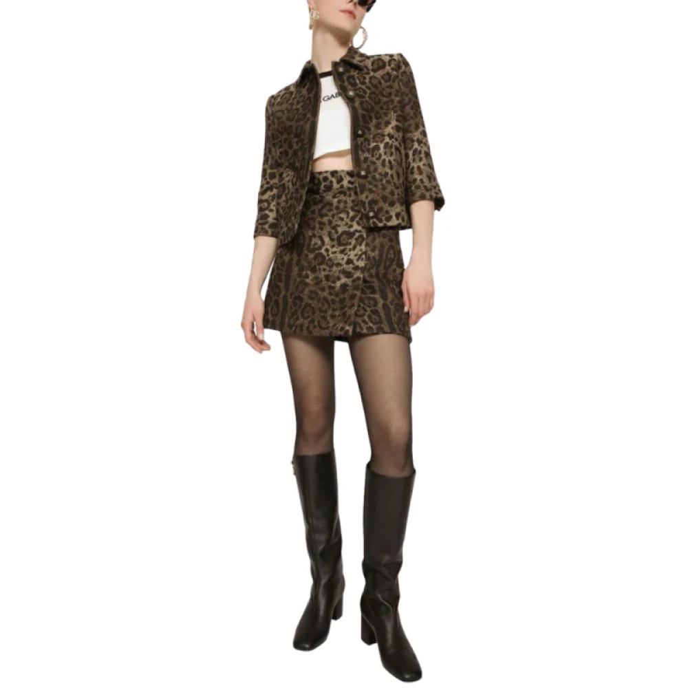 Dolce & Gabbana Leopard Jacquard Wol Kort Jasje Multicolor Dames